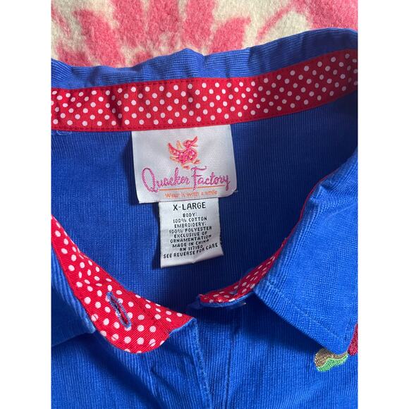 Vtg. Quacker Factory 100% cotton blue with apple embroidery casual SZ XL - Picture 4 of 8